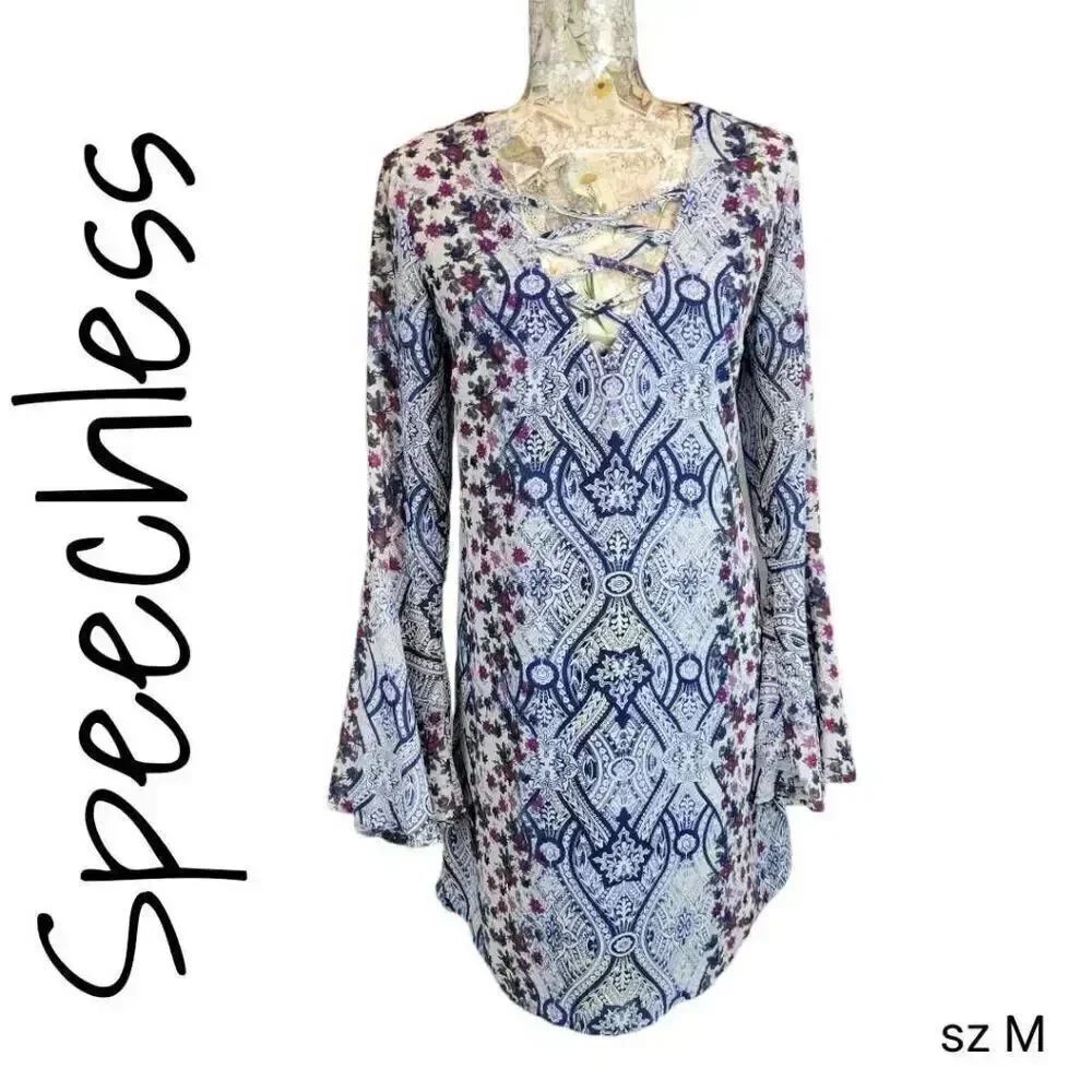 Speechless Floral Belle Sleeve Short Mini Dress
